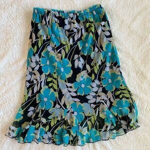 Floral Print Women's Skirt - Black and Blue